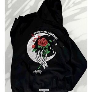 Skeleton Hand Rose Black Graphic Hoodie Sweatshirt  (To The Moon)